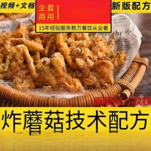 4套炸蘑菇商业教程炸蘑菇配方制作技术教程炸蘑菇摆摊小吃技术
